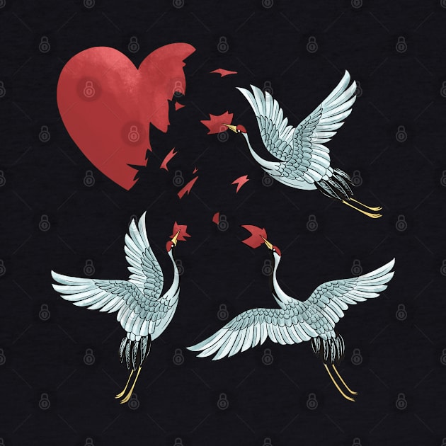 Crane birds with a broken heart best gift for a lonley and single valentine's day by AbirAbd